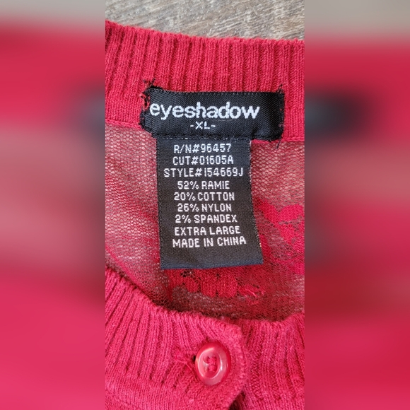 Y2K Vintage Cardigan Juniors XL Red w/ Sheer Lace Back Sequin & Floral Detail - Picture 9 of 13